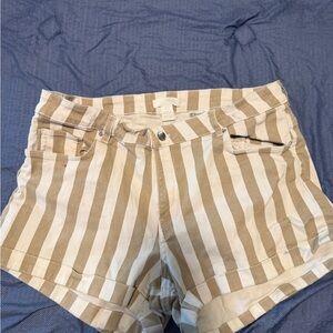 H&M Tan and White Striped High Waist Shorts